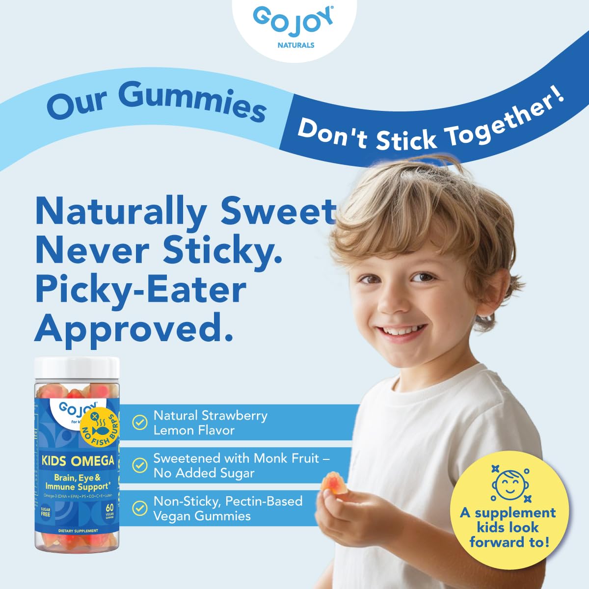 GOJOY NATURALS Kids Omega 3 DHA and 7 in 1 Kids Focus Gummies Bundle 120 Count