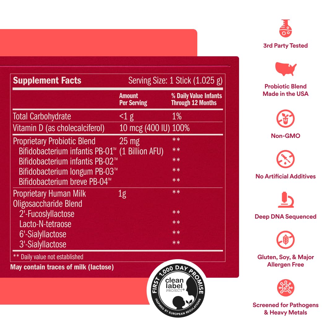Persephone Probiotic and Prebiotic Vitamin D Powder – Infants 0-12 Months – Synbiotic, 30 Pack
