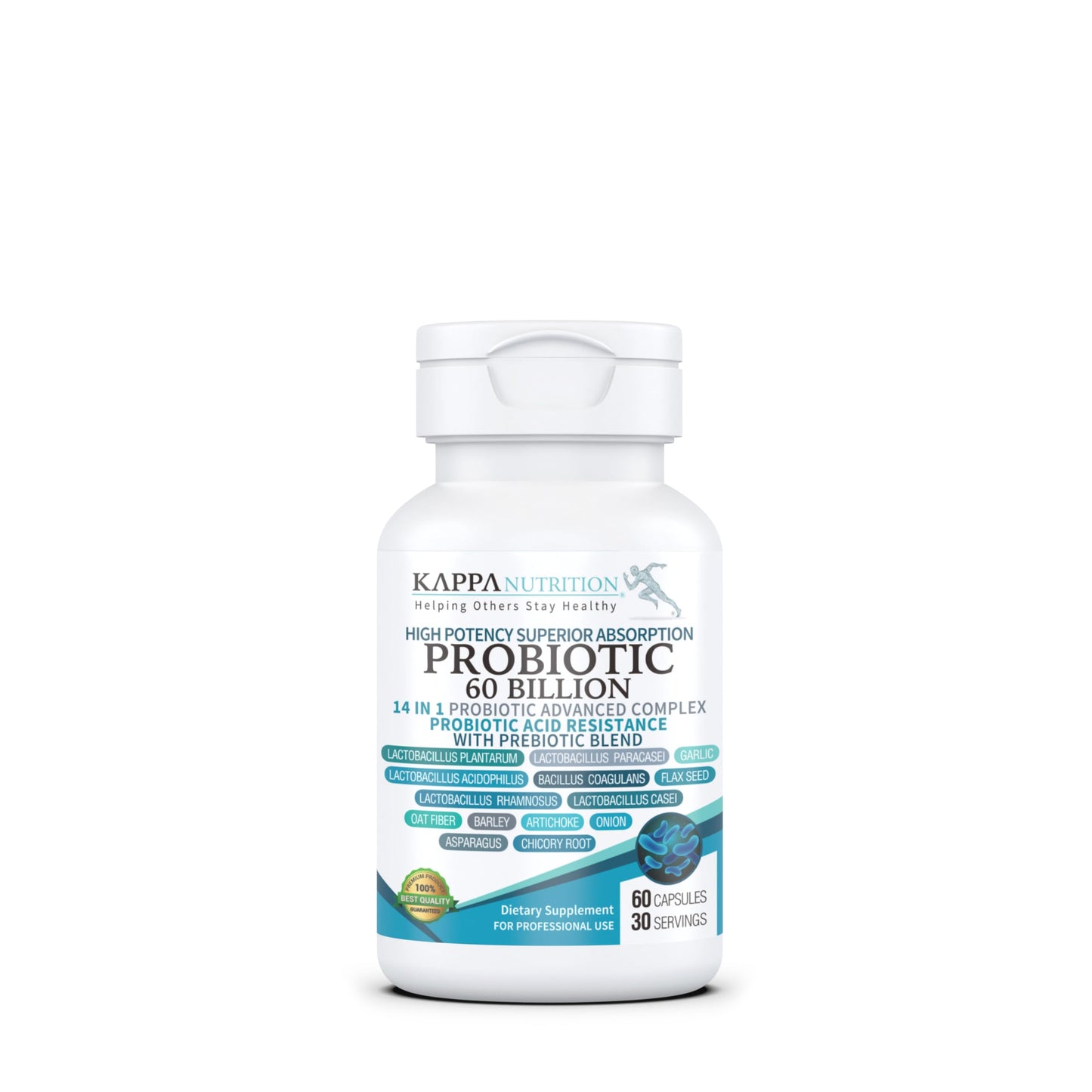 KAPPA NUTRITION Probiotic 60 Billion CFU 14-in-1 Formula with Prebiotics & Acidophilus, 60 Capsules