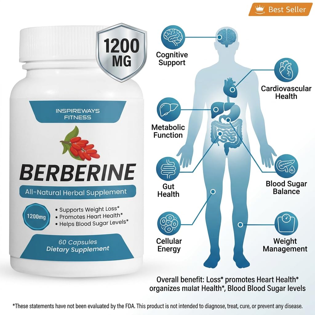 Fitness InspireWays Berberine HCL Capsule 1200mg, 60 Count