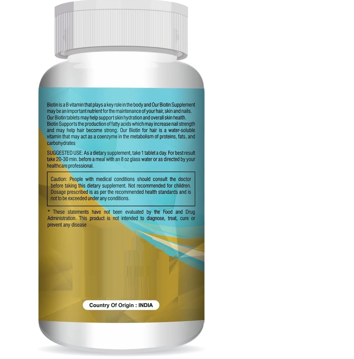 Generic Biotin 30mcg Supplement for Hair Growth, Strong Hair and Glowing Skin, Fights Nail Brittleness, 90 Tablets
