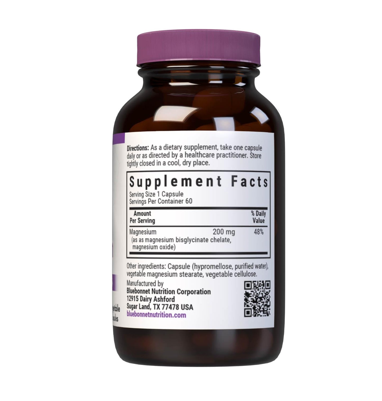 BlueBonnet Albion Buffered Chelated Magnesium 200 mg Capsules, 60 Capsules
