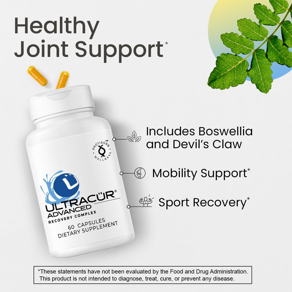UltraCur Advanced Joint Support Supplement with High Absorption Curcumin - Extra Strength Protisorb Liquid Protein Scaffold, Devils Claw & Boswellia, 60 Capsules