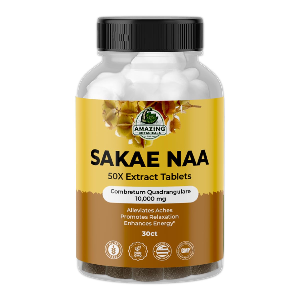 Amazing Botanicals Sakae Naa 50X Extract Tablets High Potency 200mg per Serving Combretum Quadrangulare Promotes Relaxation, Calmness & Focus, 30 Count