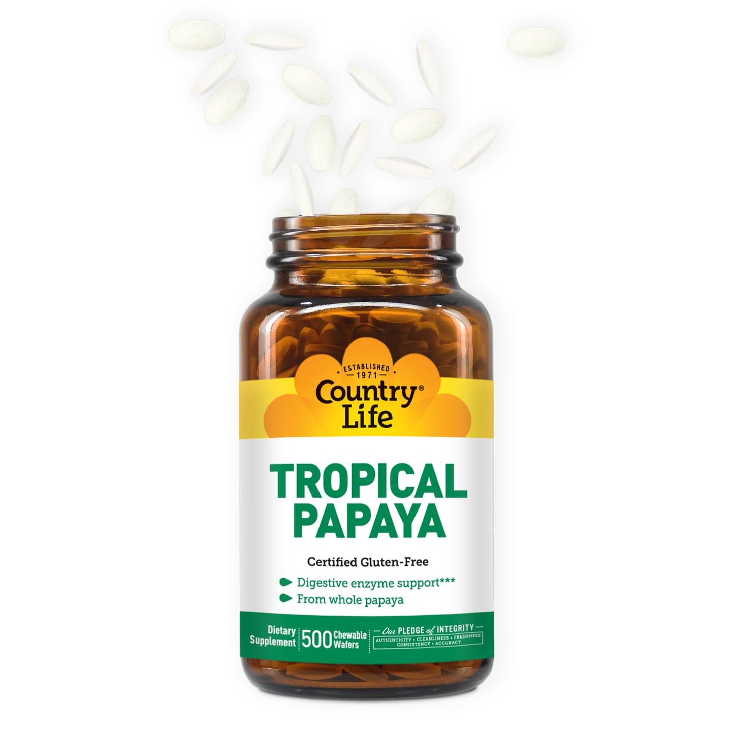 Country Life Papaya 25 MG Chewable Tablet, 500 Tablets