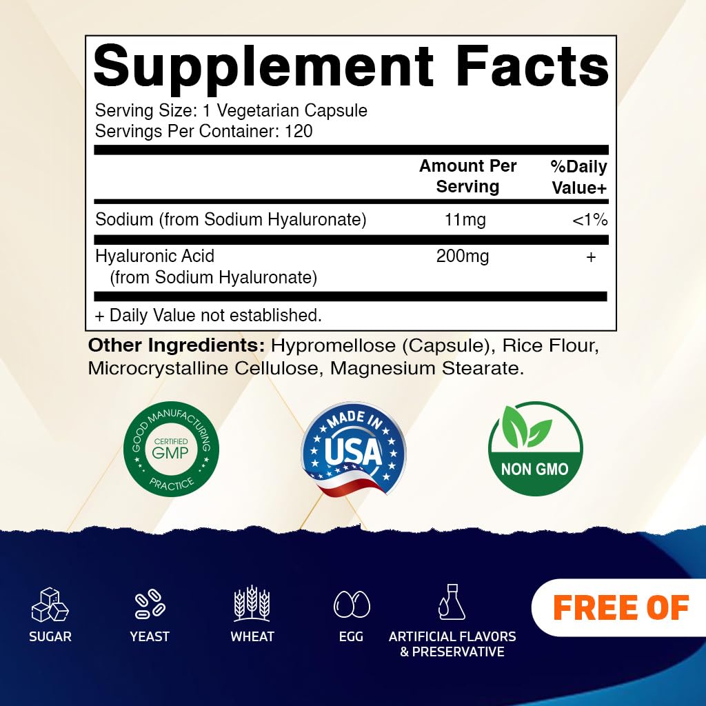Vitamatic Hyaluronic Acid Supplements 200mg Capsules, 240 Count