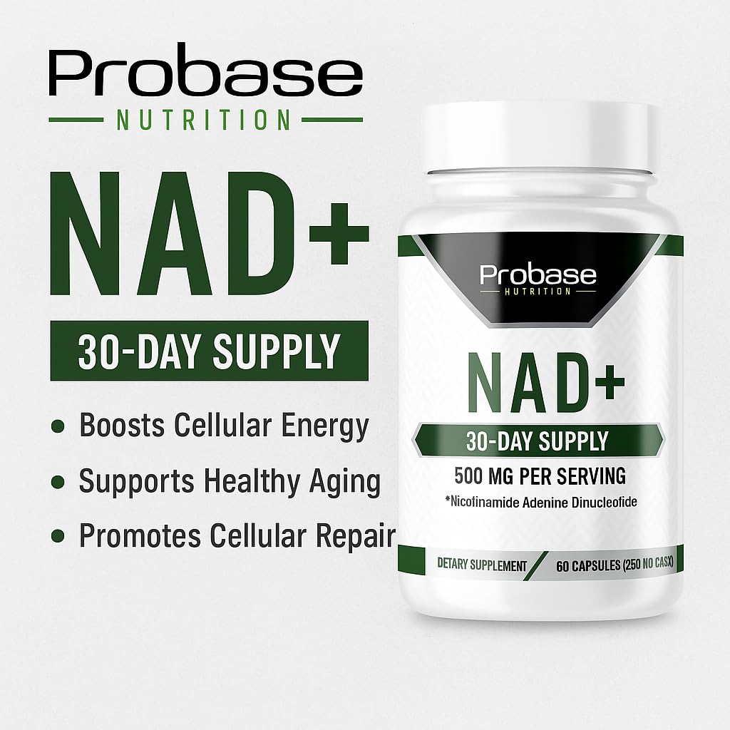 Probase Nutrition NAD Supplement 500mg High Potency NAD Maximizer Similar to Nicotinamide Riboside Vegan Non-GMO Third Party Tested 60 Capsules