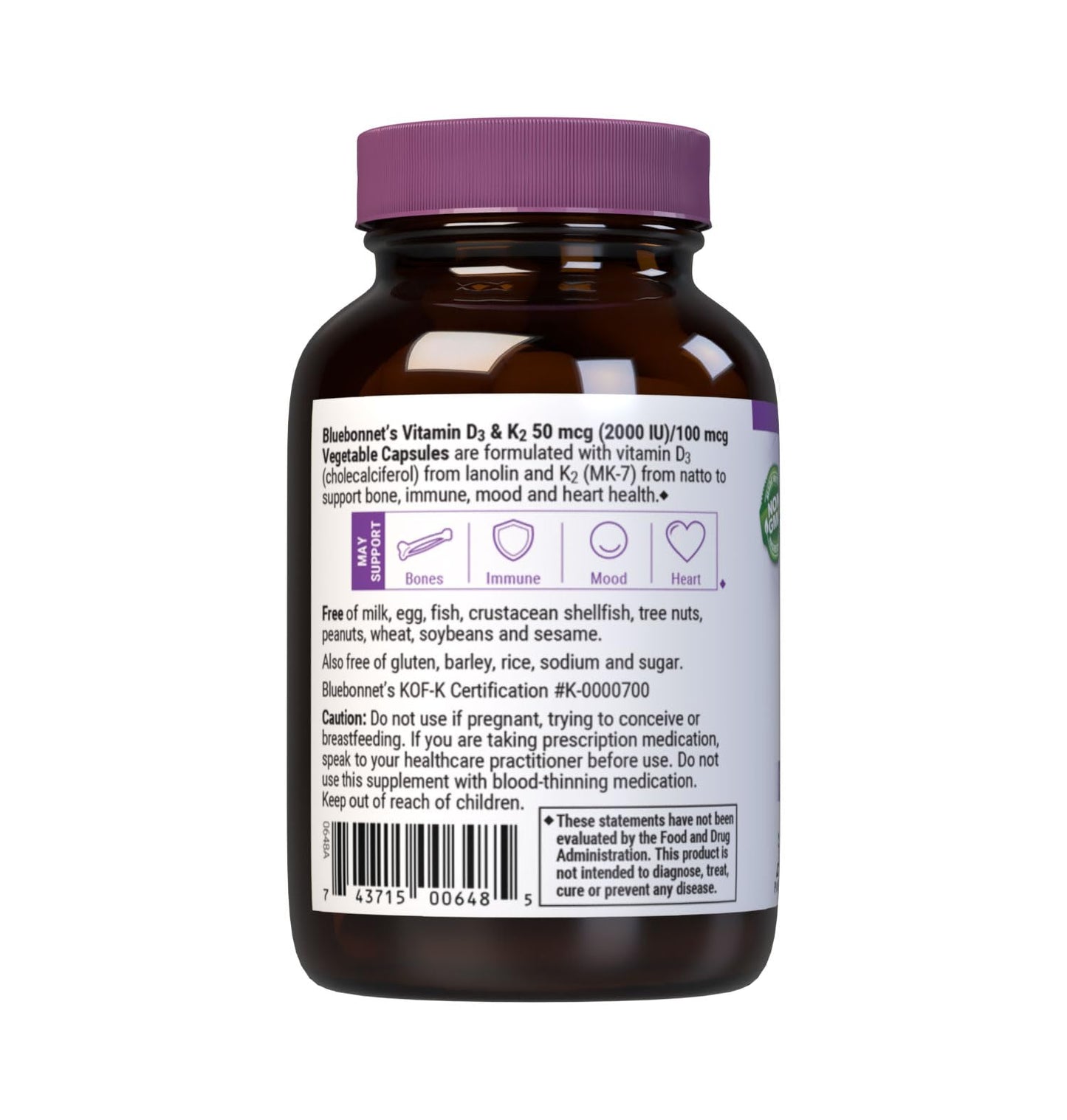 BlueBonnet Vitamin D3 50 mcg & Vitamin K2 Capsules, 60 Count