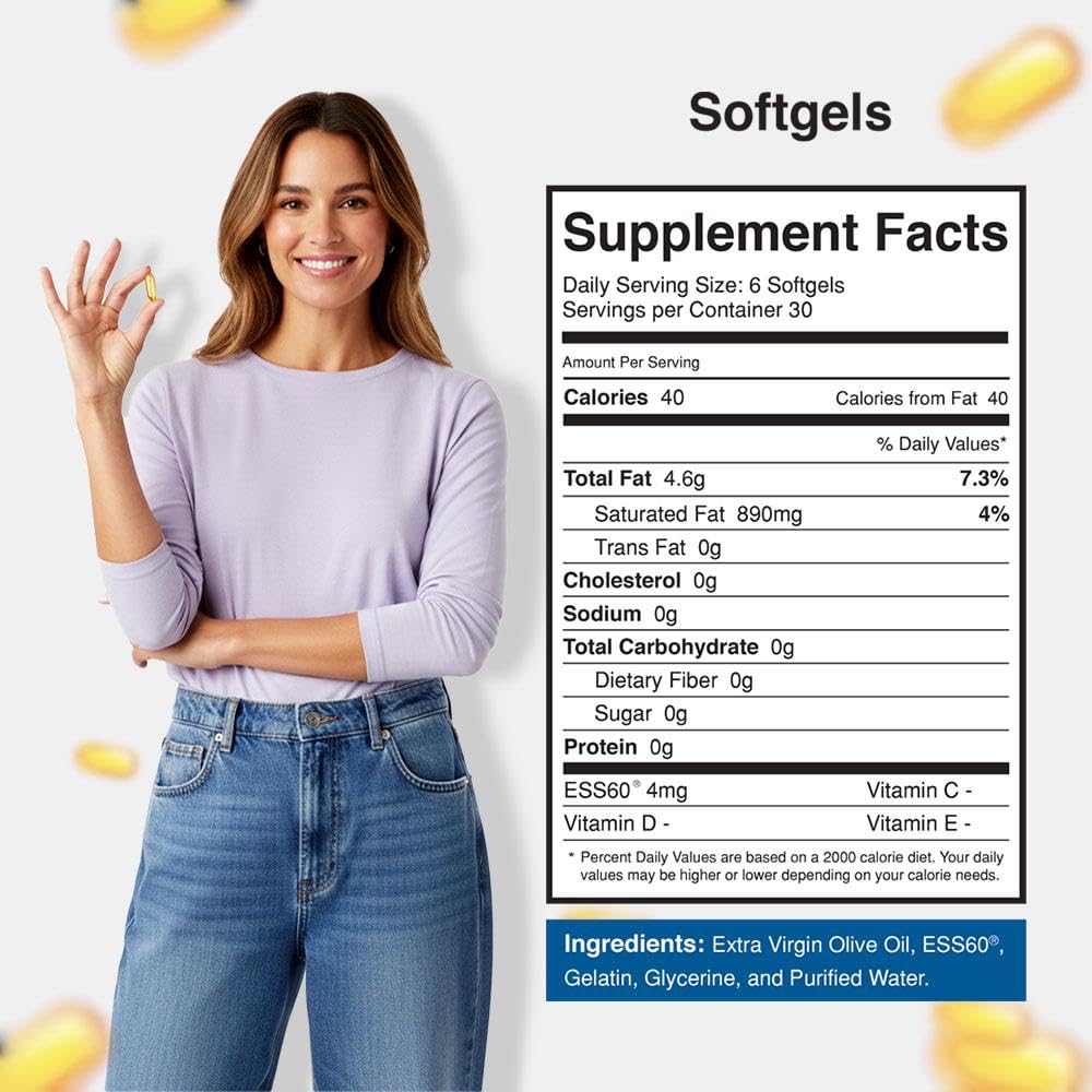 MyVitalC Pure ESS60 Extra Virgin Olive Oil Softgel Capsules, 180 Softgels