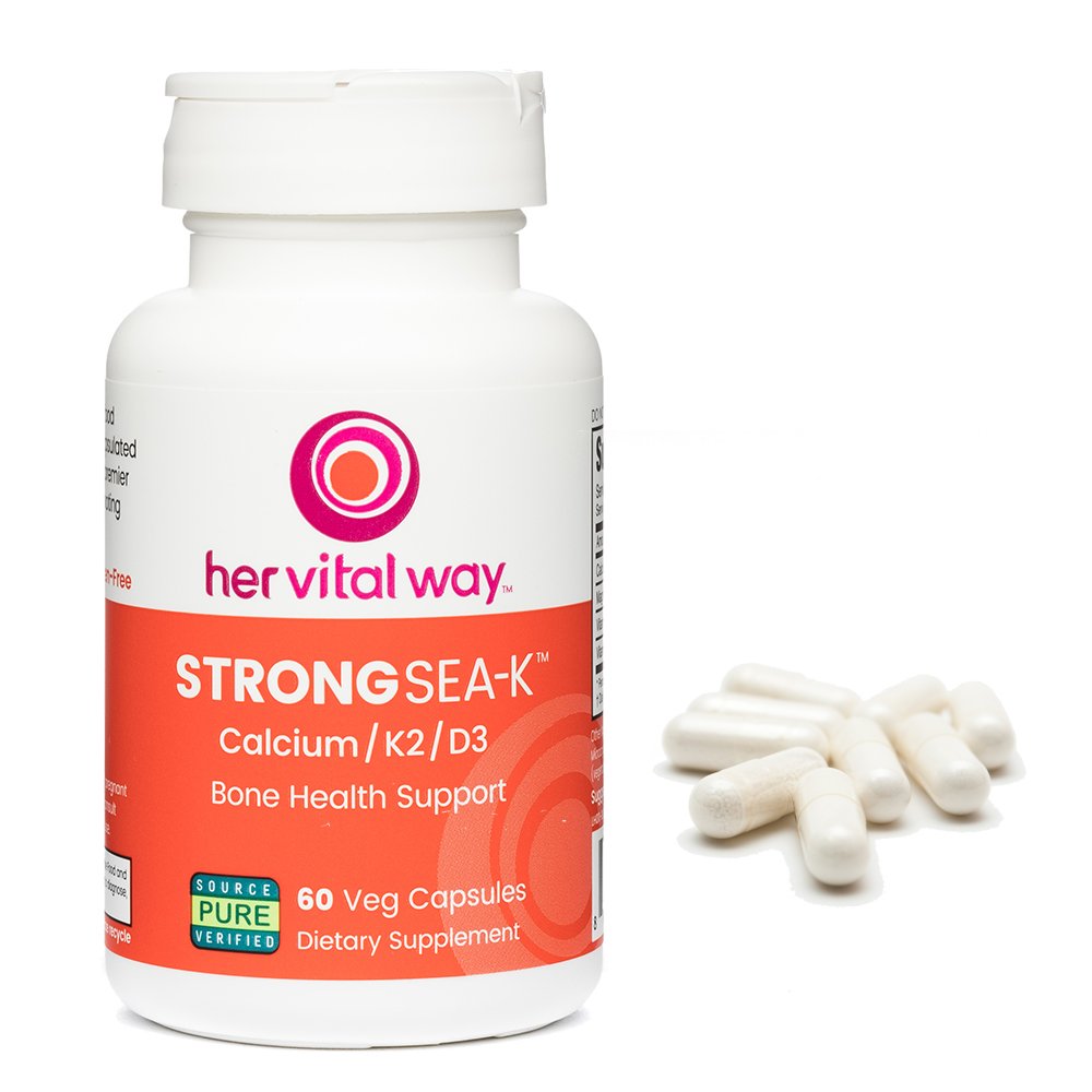 Her Vital Way Strong Sea-K Calcium Supplement with K2 and D3, Whole Food Calcium with Trace Minerals, 60 Capsules
