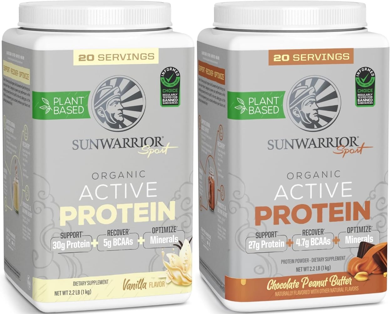 Sunwarrior Chocolate Peanut Butter & Vanilla Active Organic Protein Powder, Powder, 40 Servings