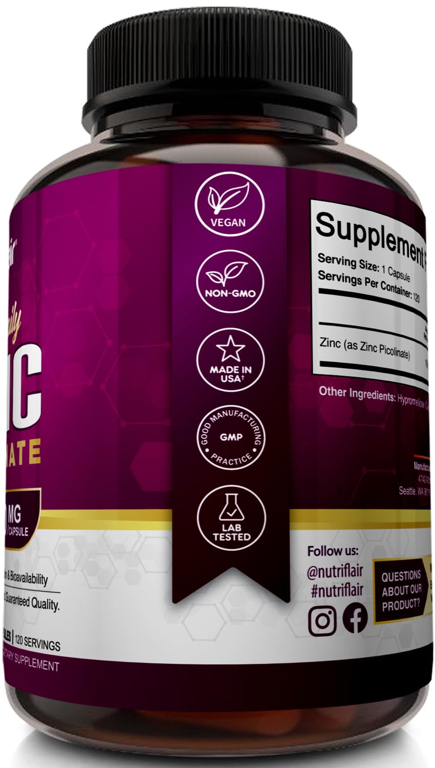 NutriFlair Zinc Picolinate 100mg Capsule 120 Count