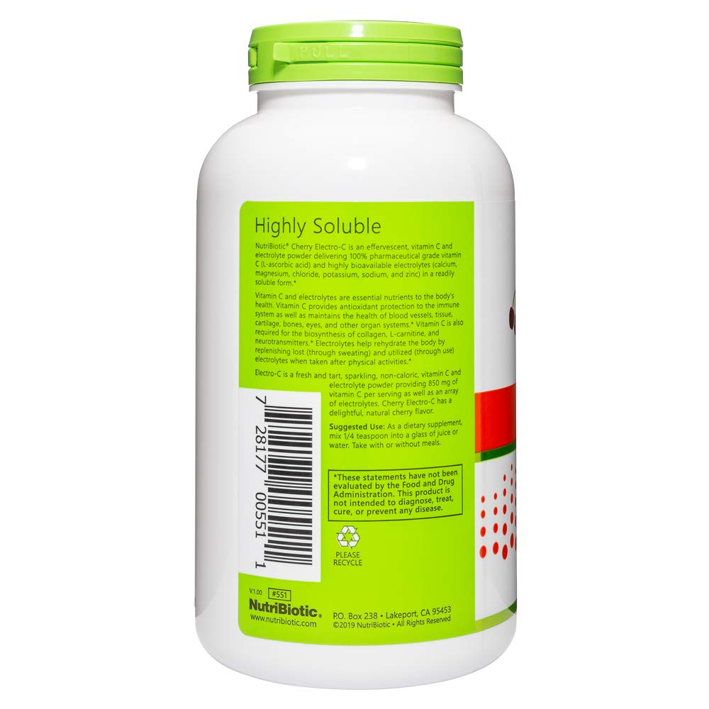 NutriBiotic Cherry Electro-C Vitamin C & Electrolyte Powder, 16 Oz