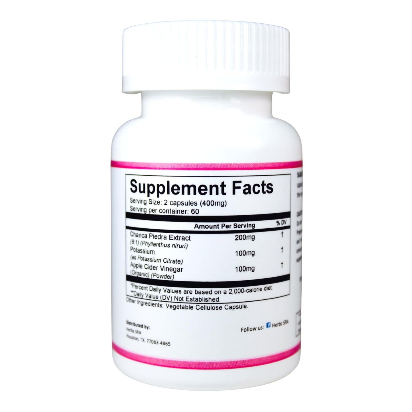 Herbs SRA StoneFree+ Kidney & Urinary Wellness Supplement with Chanca Piedra, Potassium Citrate & Apple Cider Vinegar Supports Urinary Balance 120 Capsules