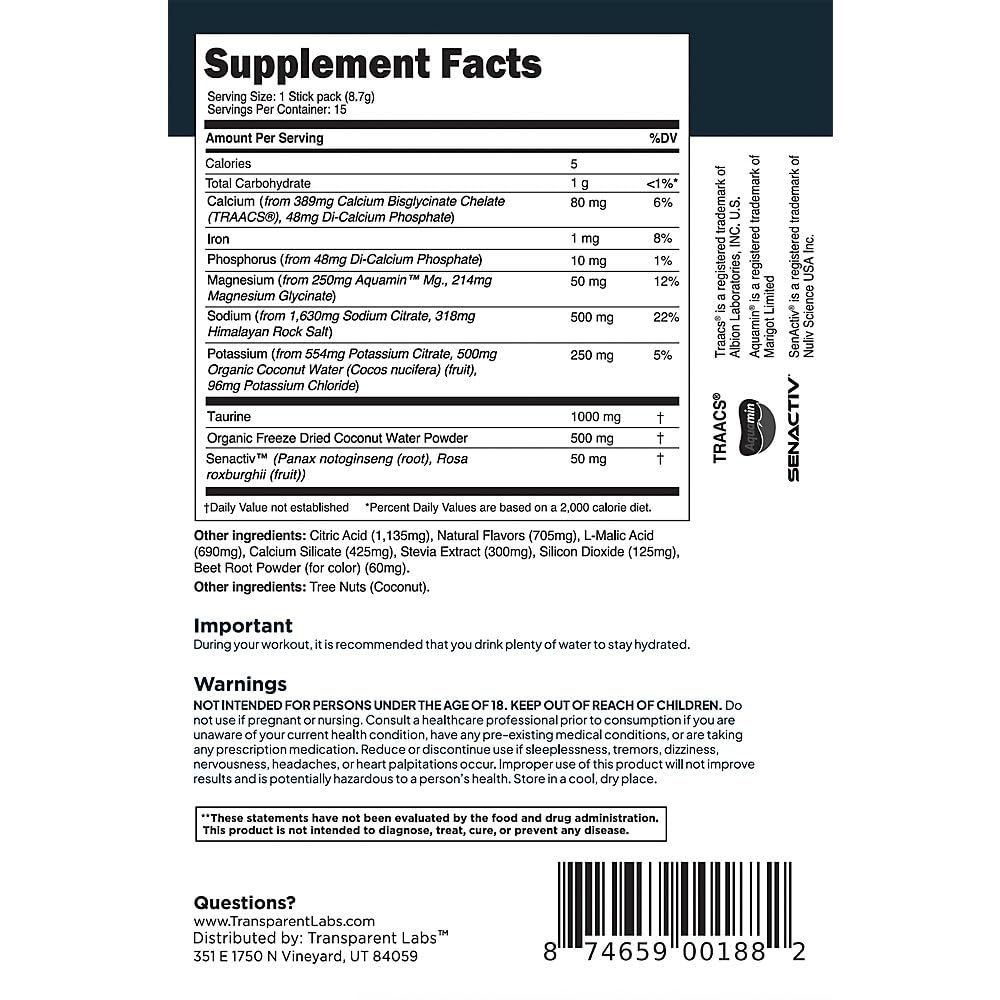 Transparent Labs Hydrate Powder 30 Stick Packs