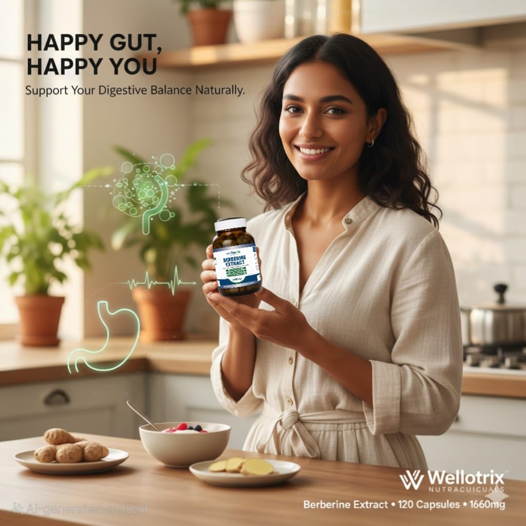 Wellotrix Nutraceuticals Berberine Extract 1600 mg with Milk Thistle, Ceylon Cinnamon & Herbal Extracts – Advanced Glucose & Metabolic Support Capsules, 120 Capsules