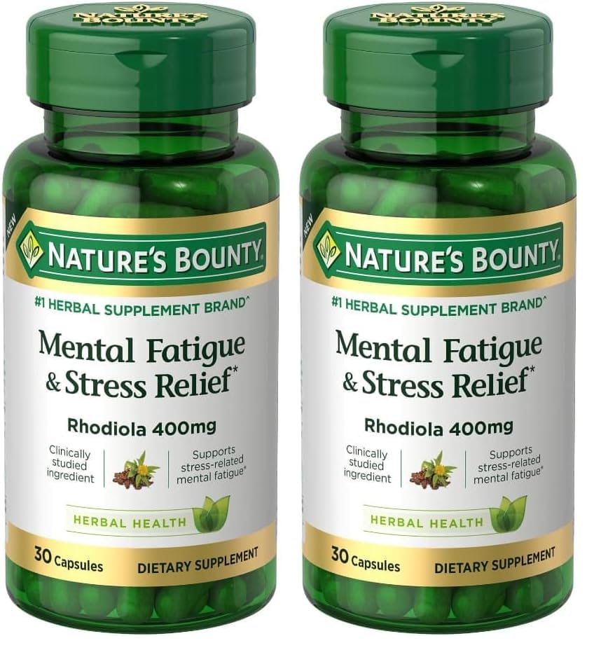 Nature's Bounty Mental Fatigue and Stress Relief Rhodiola Supplement 400 mg Capsules, 60 Count