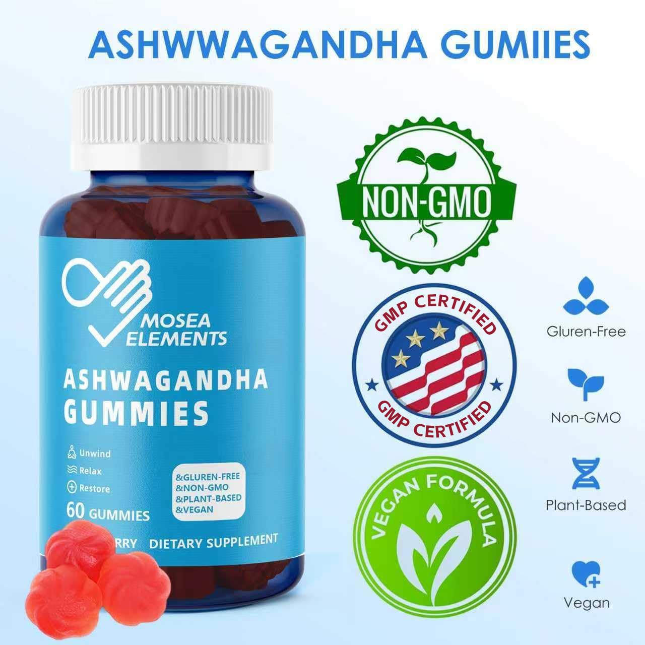 MOSEA ELEMENTS Ashwagandha & Vitamin D Gummies 60 Count