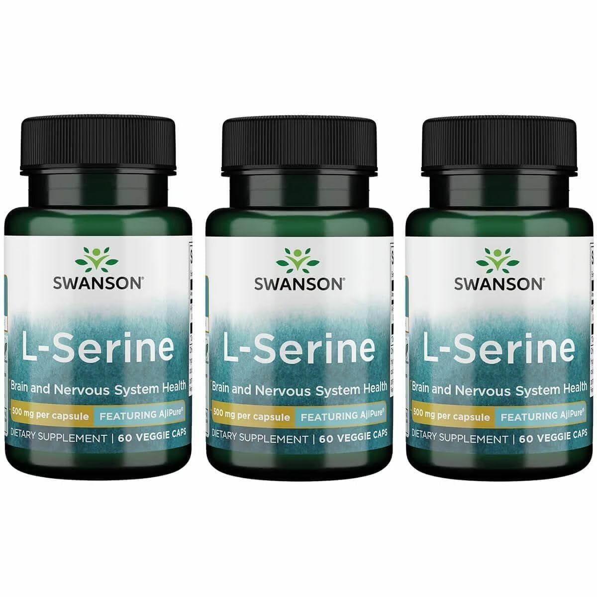 Swanson Ajipure L-Serine Amino Acid Supplement Supporting Brain Health & Nervous System Function - 500mg Each Capsule, 180 Capsules
