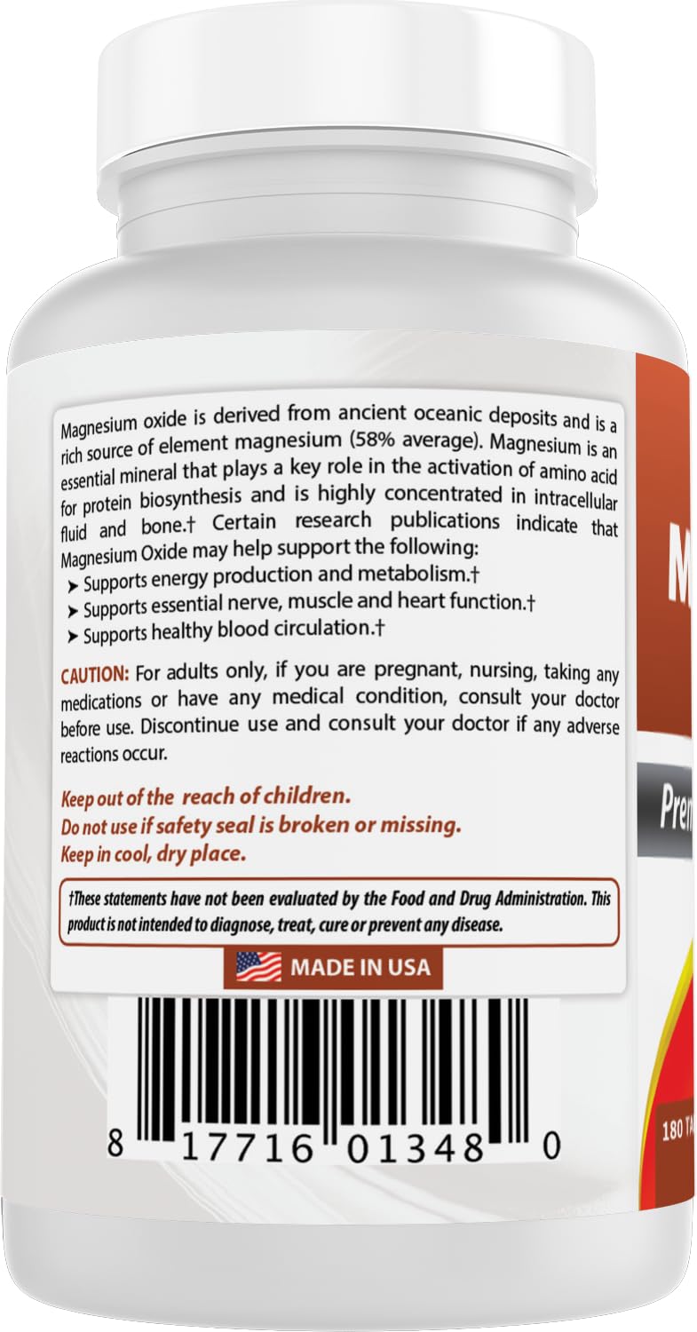 Best Naturals Magnesium Oxide 500 mg Tablet, 180 Tablets