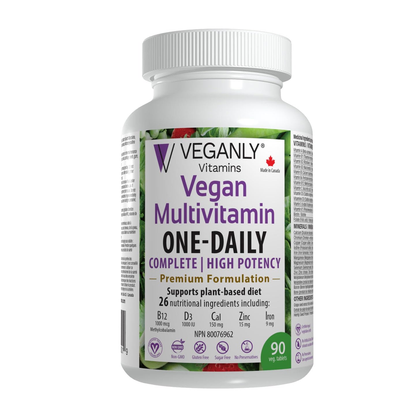 VEGANLY Vitamins Vegan Multivitamin One-Daily Nutrition Support for Vegans & Vegetarians, 90 Tablets