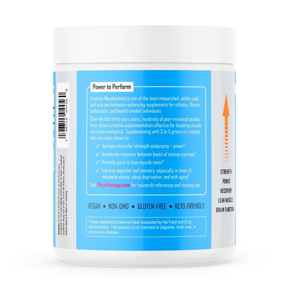 PhysiVantage Creatine Monohydrate – Pure Micronized 5g Dose Powder, 8.8 oz