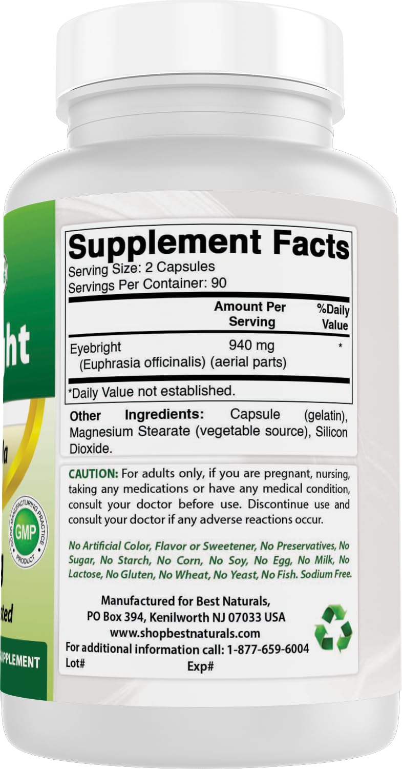 Best Naturals Eyebright 470 mg Capsules, 360 Count