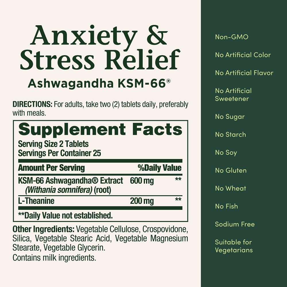 Nature's Bounty Stress Relief Ashwagandha KSM 66 Tablets, 50