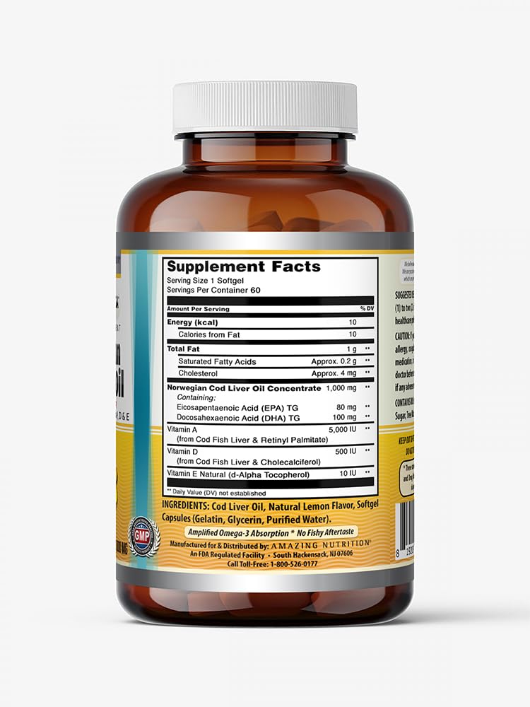 Amazing Nutrition Amazing Omega Norwegian Cod Liver Oil 1000 Mg Softgels 1 Count