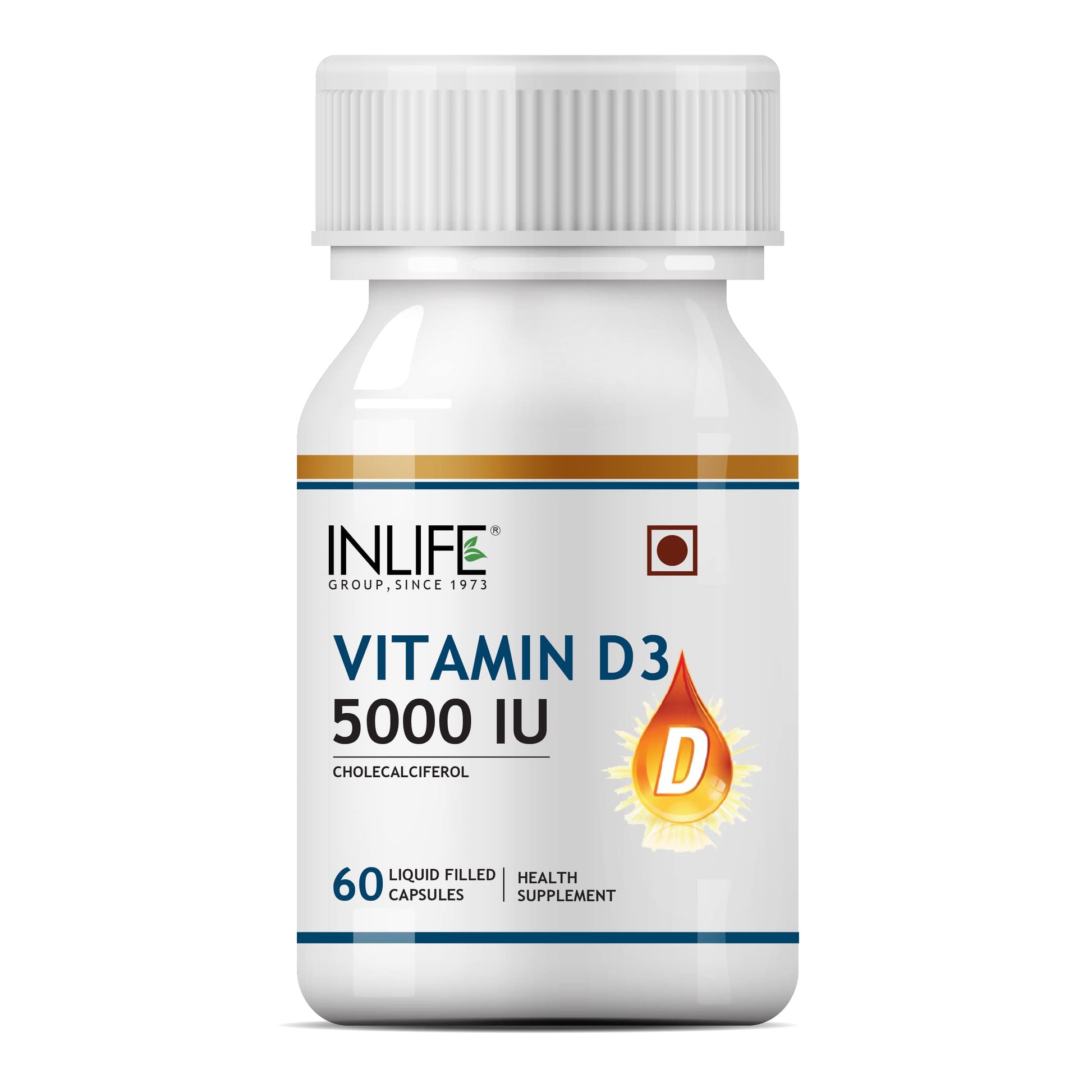 INLIFE Vitamin D3 5000 IU Cholecalciferol with Extra Virgin Coconut Oil Soft Gels, 60 Count