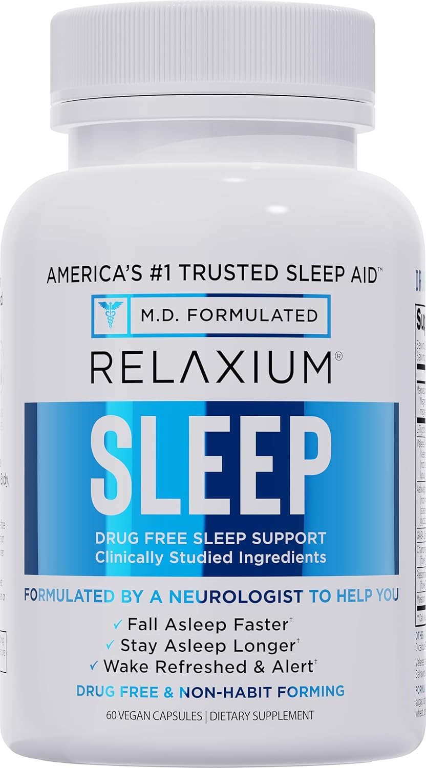 Relaxium Sleep Aid for Adults, 5mg Melatonin, Magnesium Glycinate Capsule, 60 Capsules