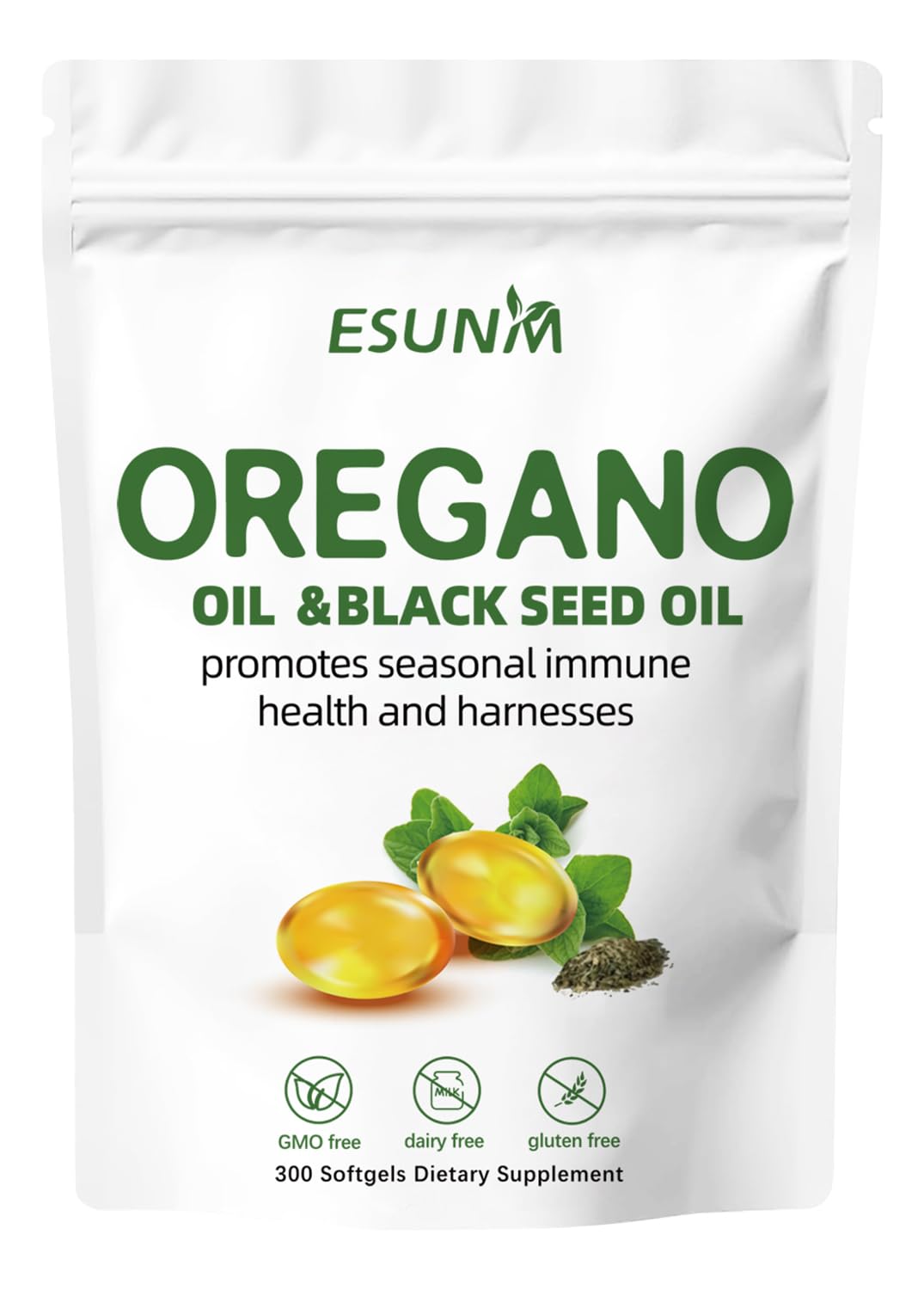 ESUNM Oregano Softgels with Black Seed Oil 300 Softgel Capsules