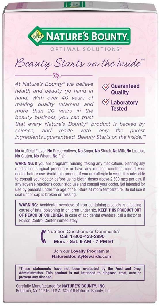 Nature's Bounty Optimal Solutions Hair Skin & Nails Extra Strength Softgels, 150 Count