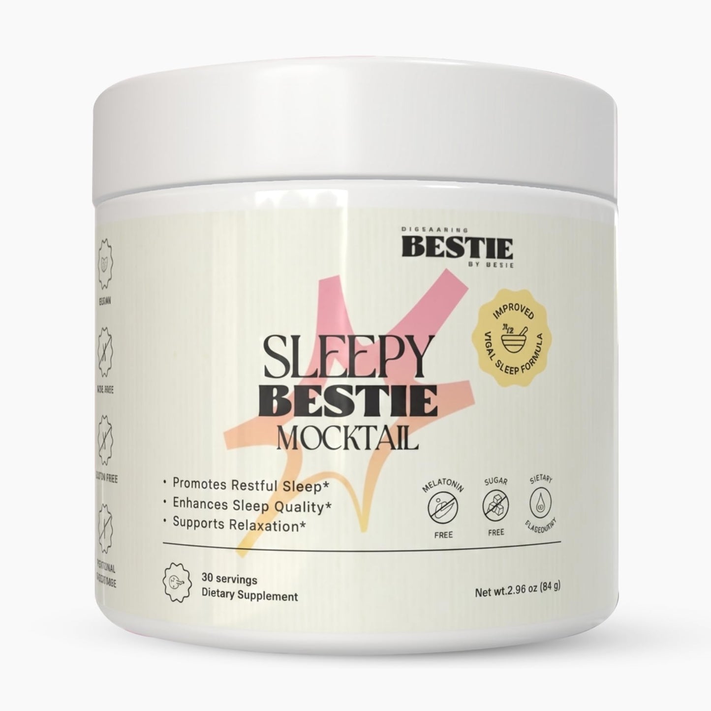 Biohacking Bestie Sleepy Bestie Mocktail Powder Magnesium Citrate & Glycinate for Sleep, L-Theanine & Tart Cherry Extract, Gluten Free 2.96 oz