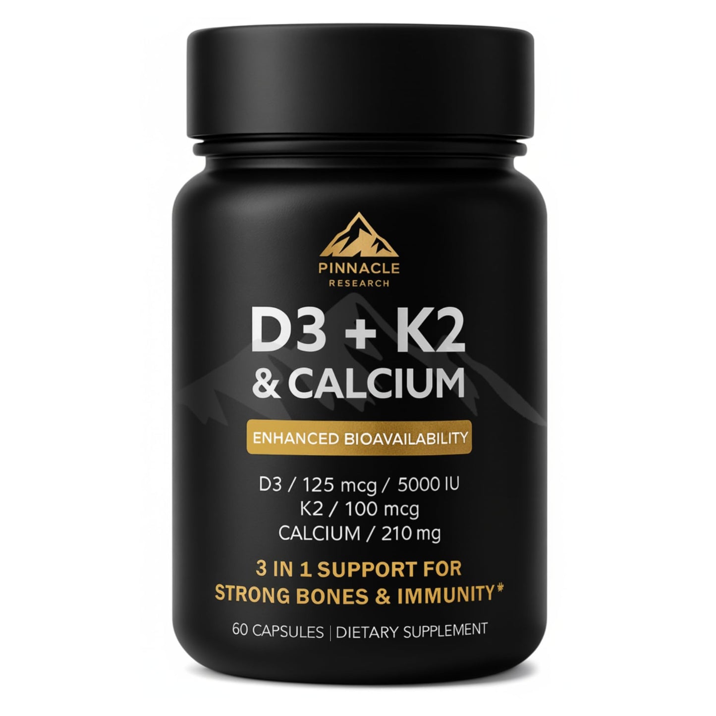 Pinnacle Research Vitamin D3 K2 Calcium 5000 IU Capsule, 60 Count