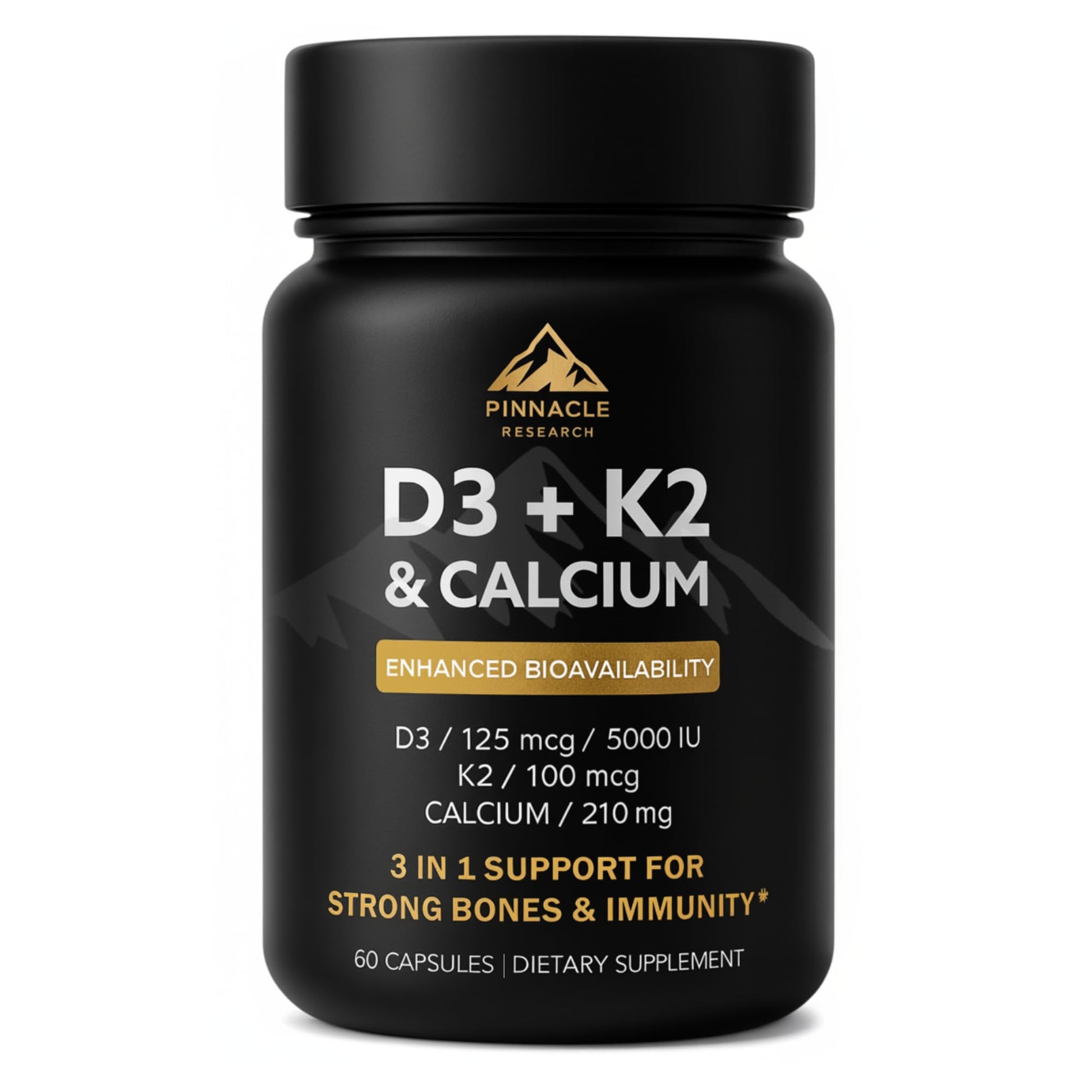 Pinnacle Research Vitamin D3 K2 Calcium 5000 IU Capsule, 60 Count