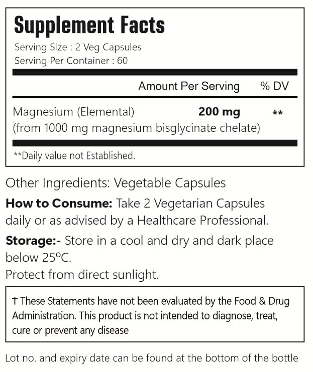 VitaCosmoX Chelated Magnesium Bisglycinate 200mg Capsules, 120 Capsules