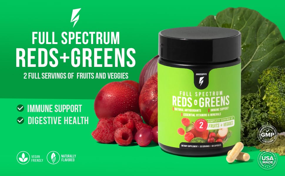 InnoSupps Full Spectrum Reds & Greens Superfood Capsules, 30 Count