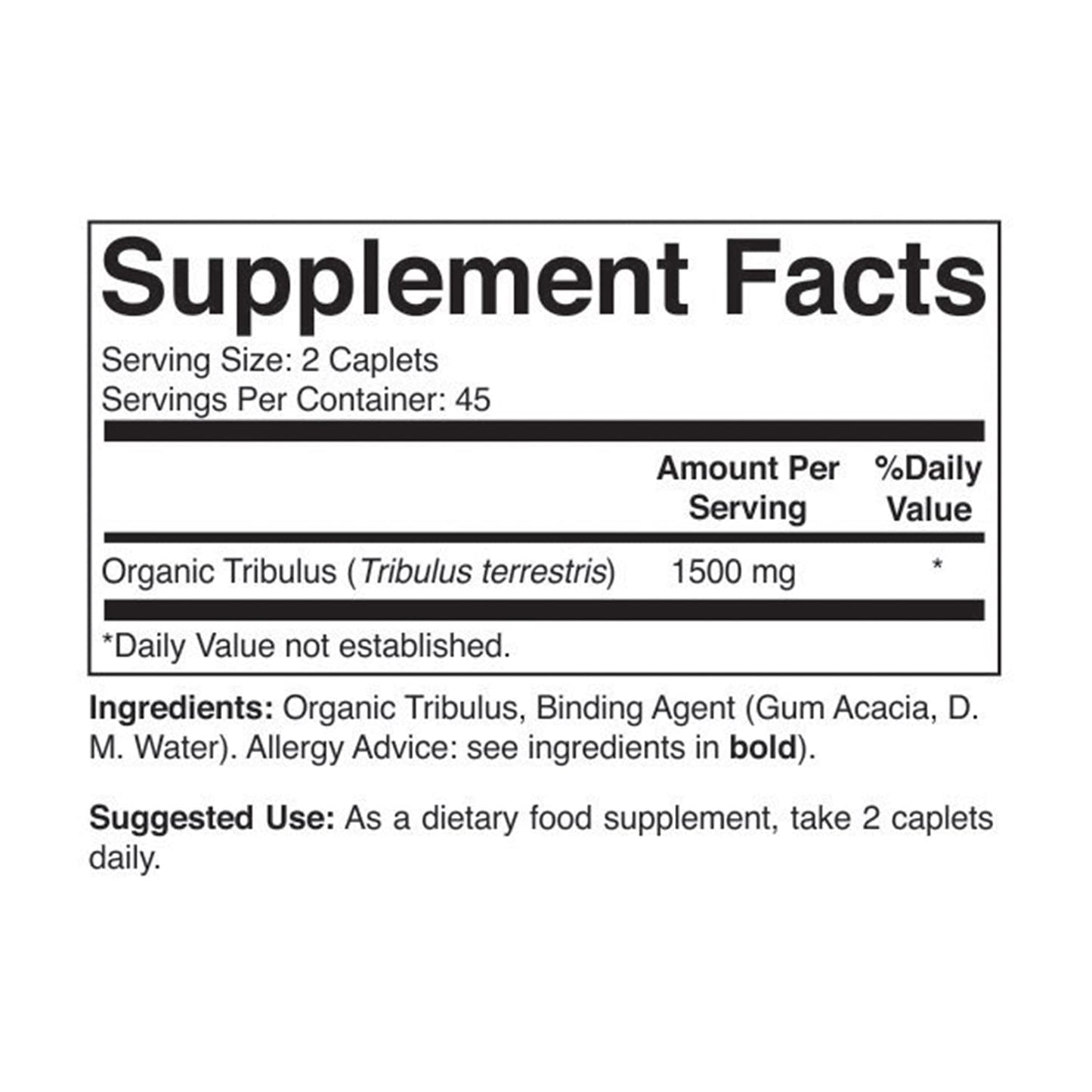 Brieofood Organic Tribulus 1500mg Tablets, 180 Count