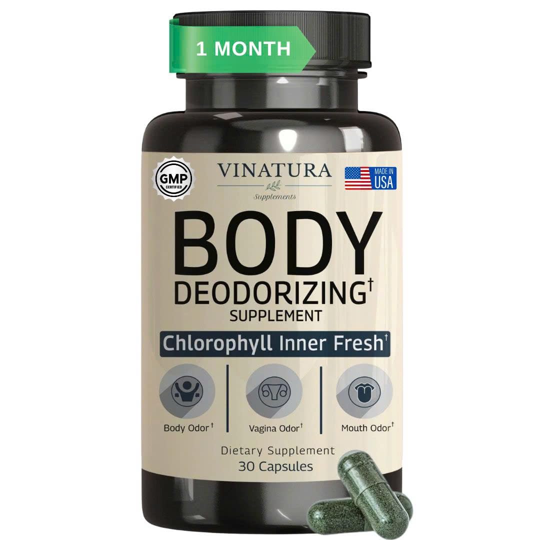 VINATURA Body Deodorizing Supplement for Women - Chlorophyll Pills for Body Odor Eliminator, Capsule, 30 Capsules