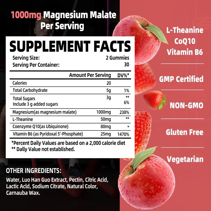 Joywiit Magnesium Malate Gummies 1000mg, 60 Count