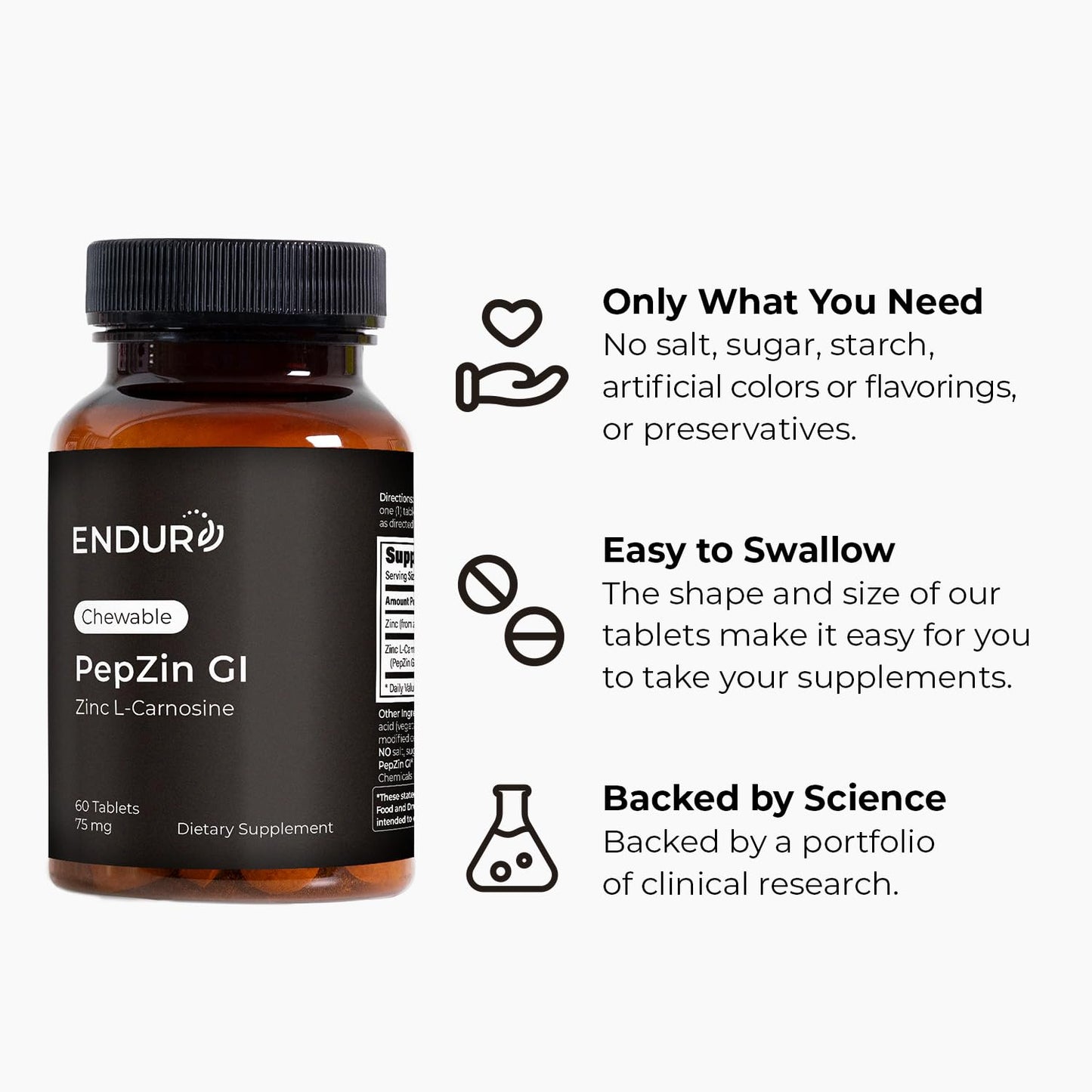 Endurance Products Pep-Zin GI Zinc Carnosine Chewable, PepZinGI® Tablet, 60 Tablets