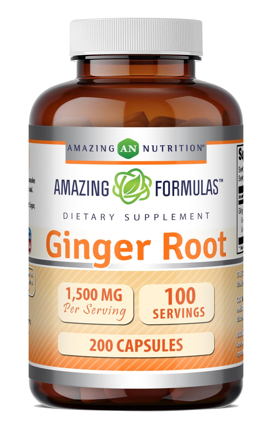 Amazing Nutrition Ginger Root 4:1 Supplement Capsules 200 Count