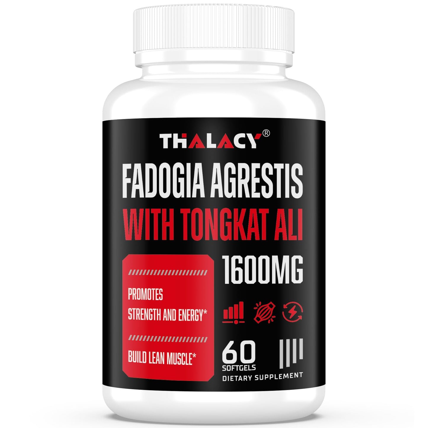 Thalacy 1600mg Fadogia Agrestis Tongkat Ali Supplement Softgels, 60 Count