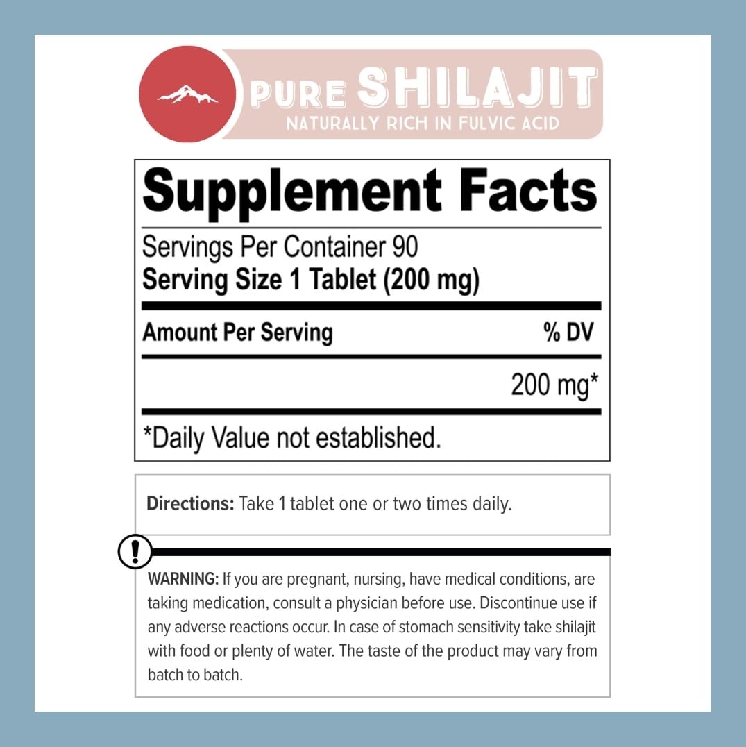 Pure Himalayan Shilajit 90 Tablets