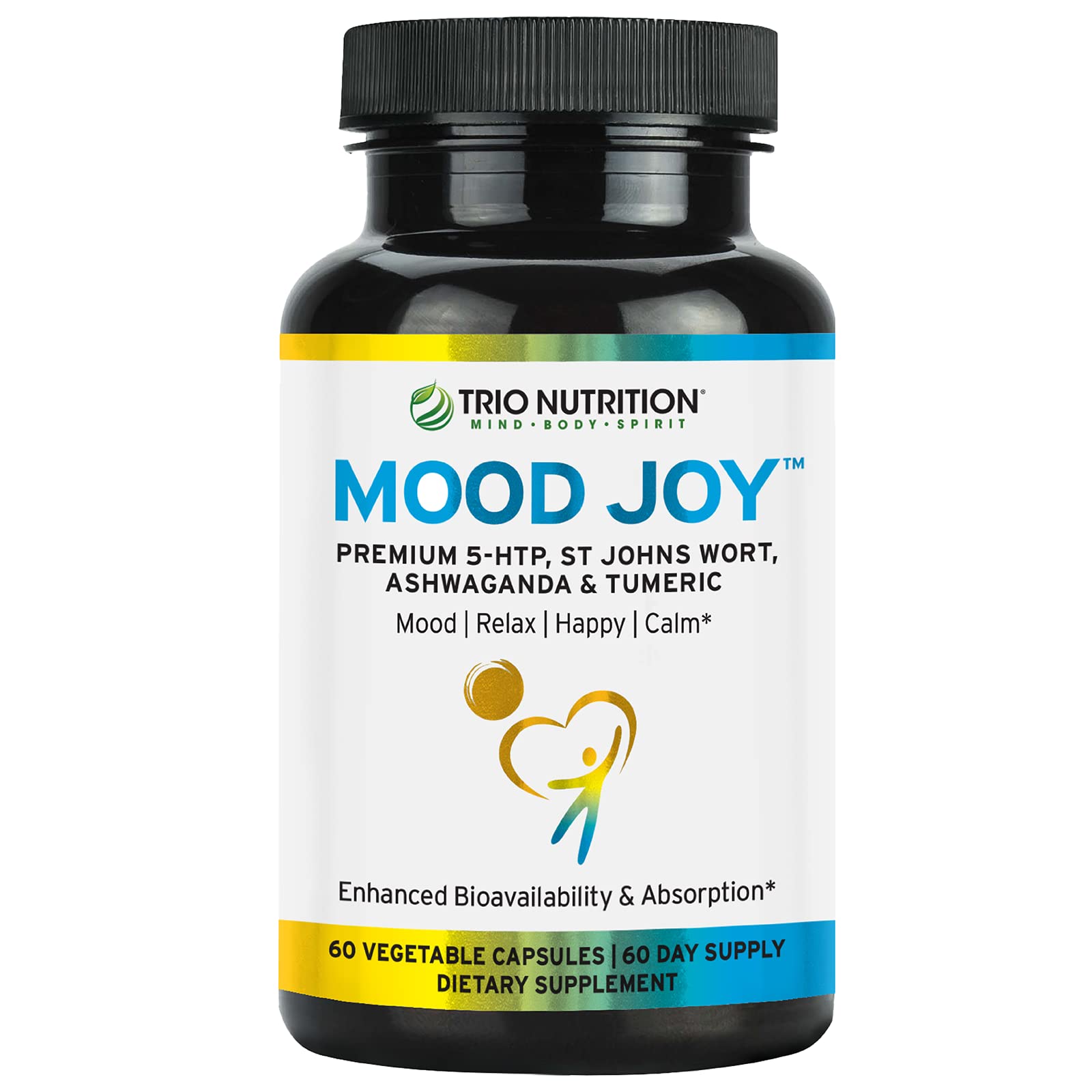 TRIO NUTRITION Mood Joy Turmeric & Ashwagandha Supplement with 5-HTP 60 Capsules