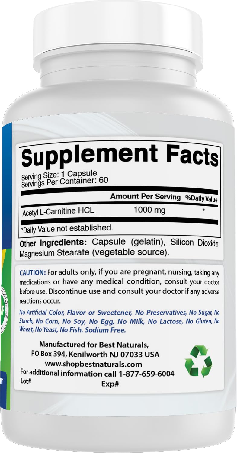 Best Naturals Acetyl L-Carnitine 1000mg Capsule, 60 Count