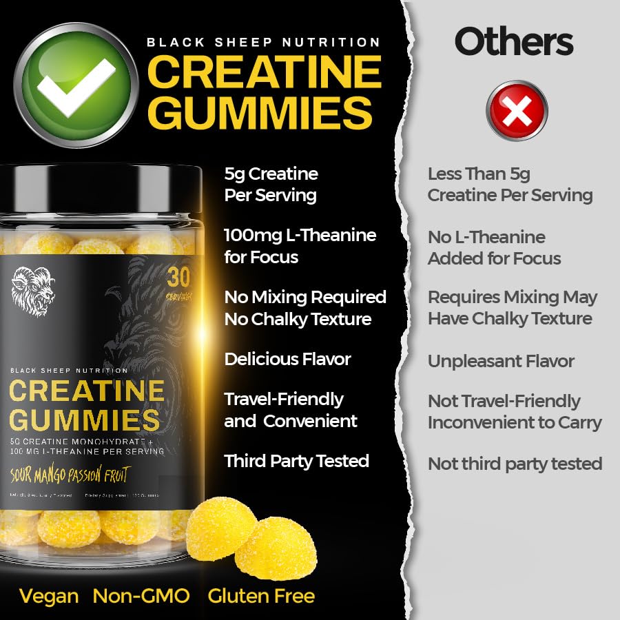 BLACK SHEEP NUTRITION Creatine Gummies Gummy, 120 Count