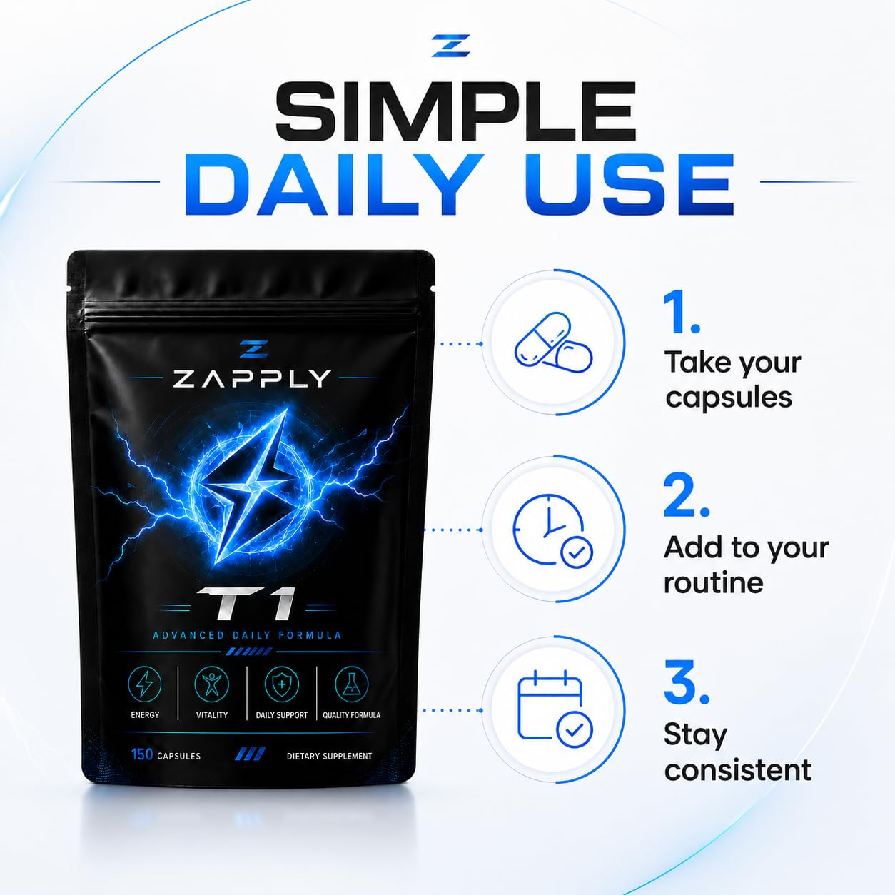 Zapply T1 Vitamin Supplement Capsules, 1 Count