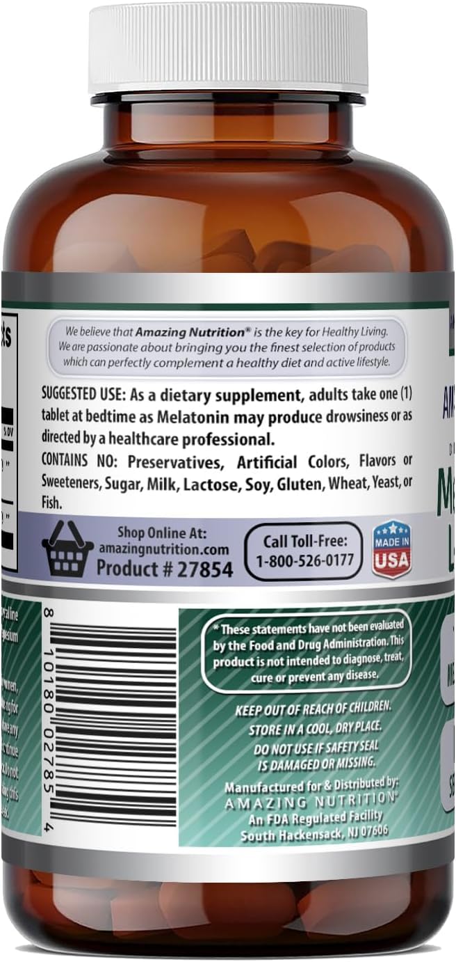 Amazing Nutrition Melatonin 10 mg plus L-Theanine 5.5 mg Supplement Tablets, 240 Count